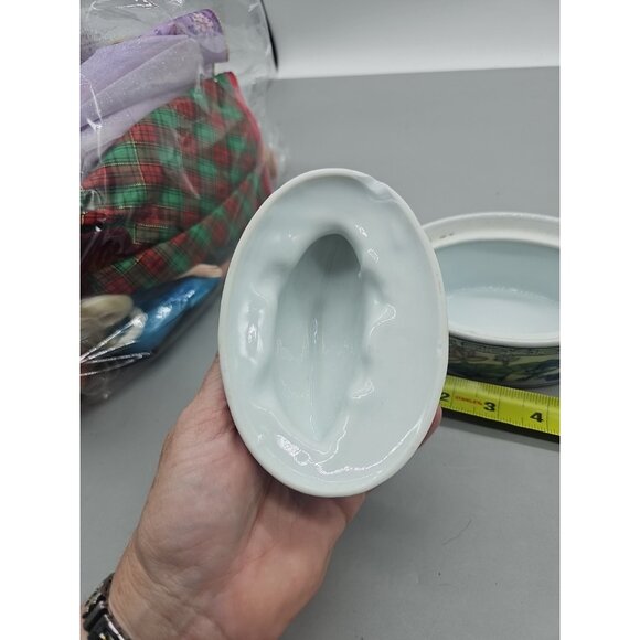 Vintage Koi Fish Blue & White Lidded Candy Butter Trinket Dish Porcelain - Picture 4 of 9